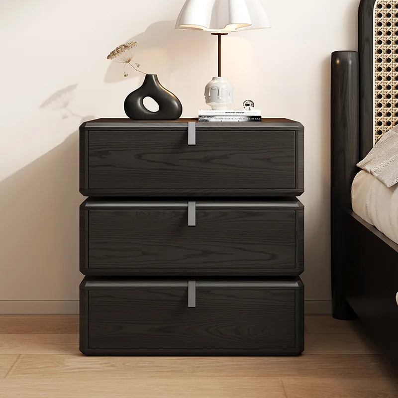 Solid wood rotating bedside table black simple high value artistic sense high-end bedroom storage bedside table