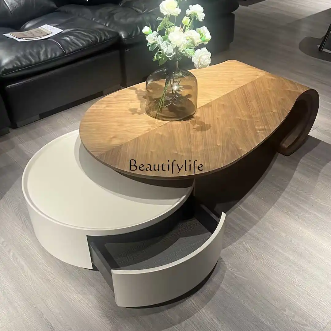 leaf coffee table medium and ancient style solid wood combination designer high sense high and low coffee table special shape