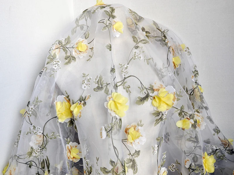 1 Meter X 1,35 Meter 3D Applikation Blumen-Spitzenstoff für Brautkleider Organza Burnout – Detail 10