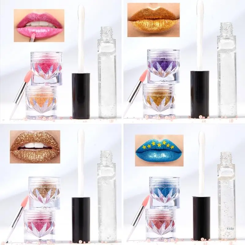 Glitzer-Lippenstift-Set, zwei Farben, glitzerndes Lippen-Set, feuchtigkeitsspendender glitzernder Lipgloss, langanhaltendes