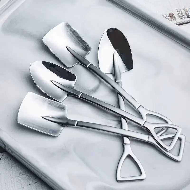 1pc Stainless Steel Coffee Tea Spoon Creative Shovel Scoop for Dinner Ice Cream Dessert Watermelon Kitchen Tableware Bar Tool