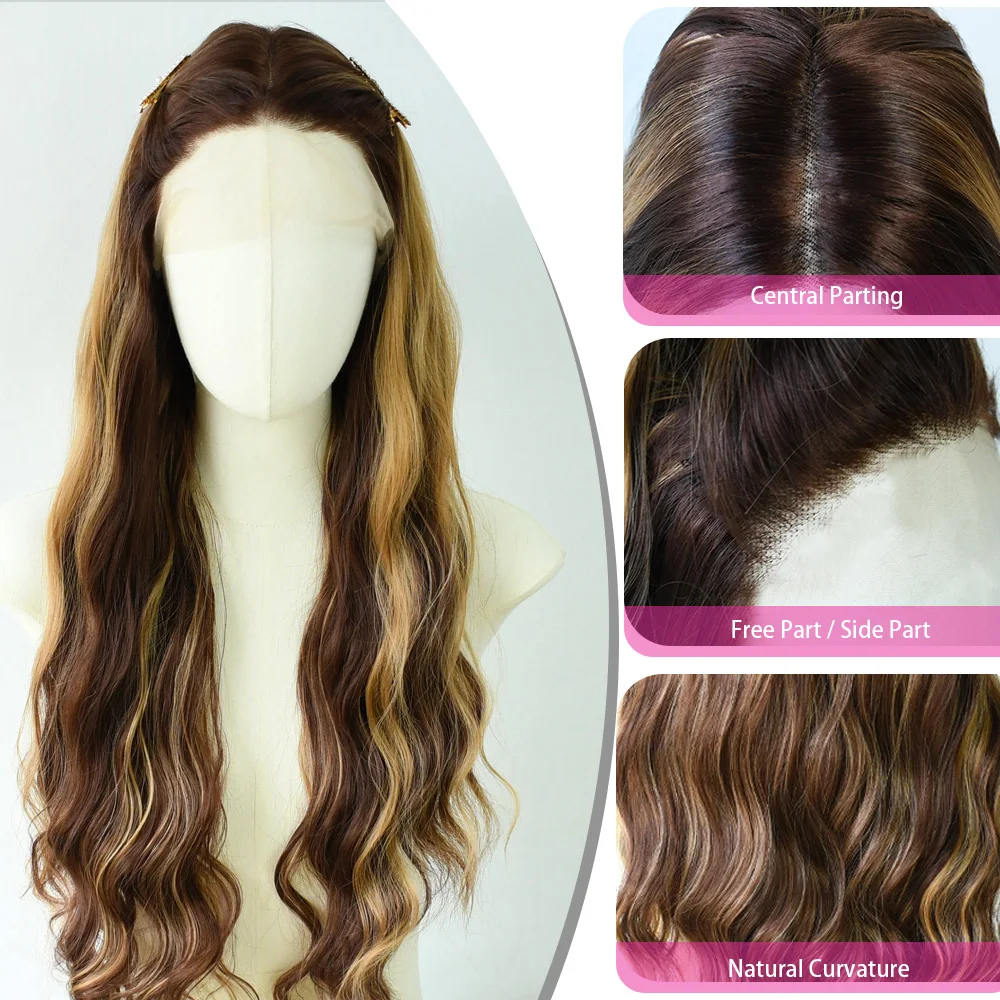 옴브레 블론드 바디 웨이브 레이스 프론트 가발 13X4 HD 레이스 프론탈 가발 합성 고품질 데일리 파티 코스프레 여성용