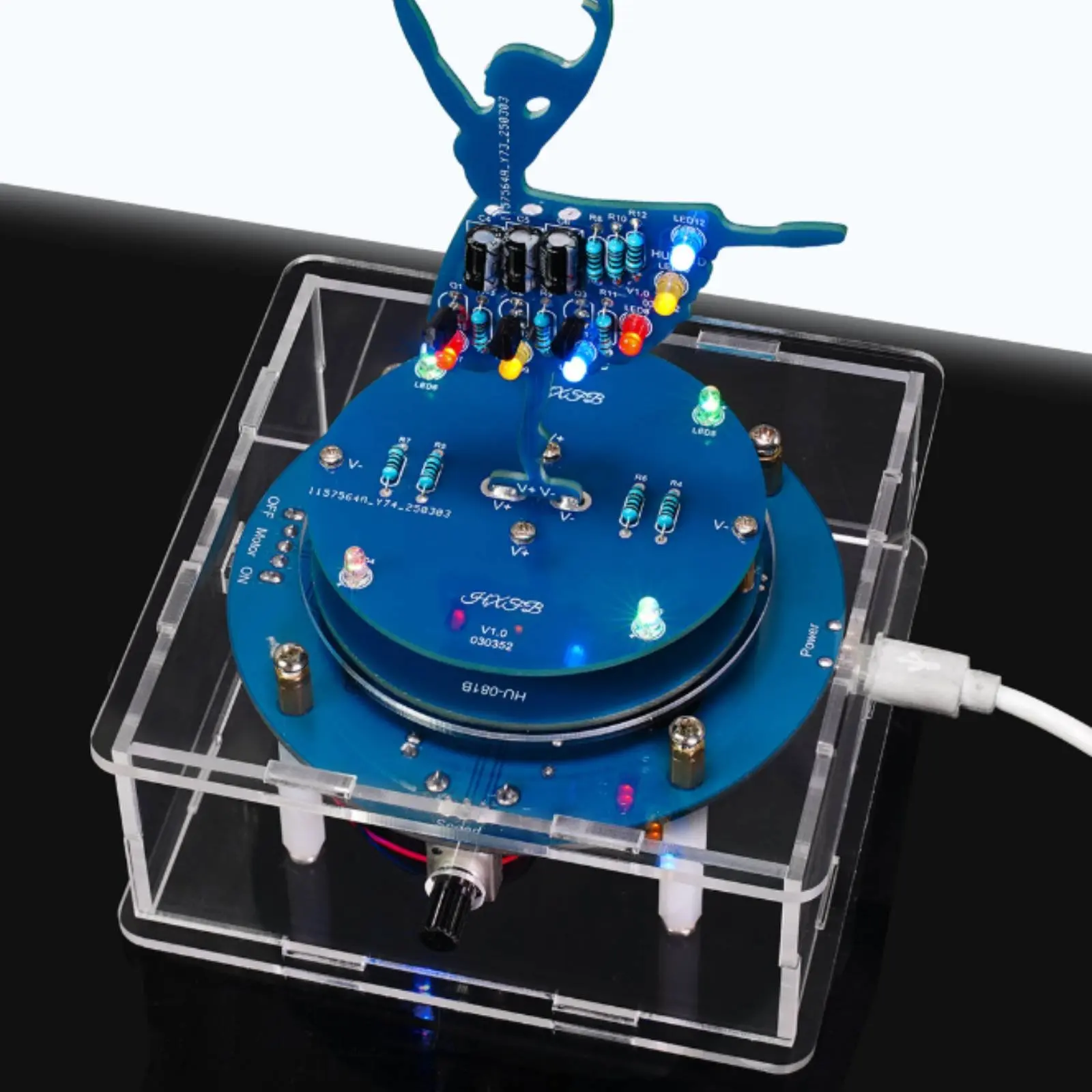 DIY Electronic Music Box 7-Color Flashing LEDs Rotating Ballerina Music Box Soldering Kit 6 Built-in Melodies for Hobbyists