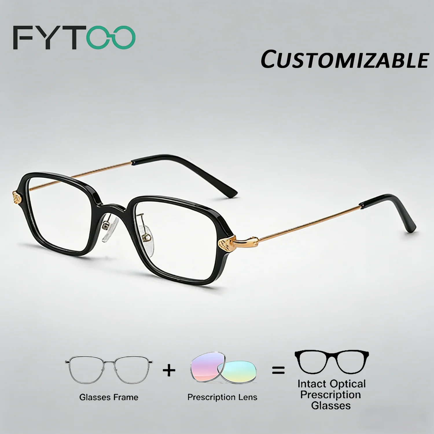 

FYTOO Stylish Black Golden Lightweight TR Myopia Glasses Prescription Ready,Sleek Aura Includes Case, Cleaning Cloth Screwdriver