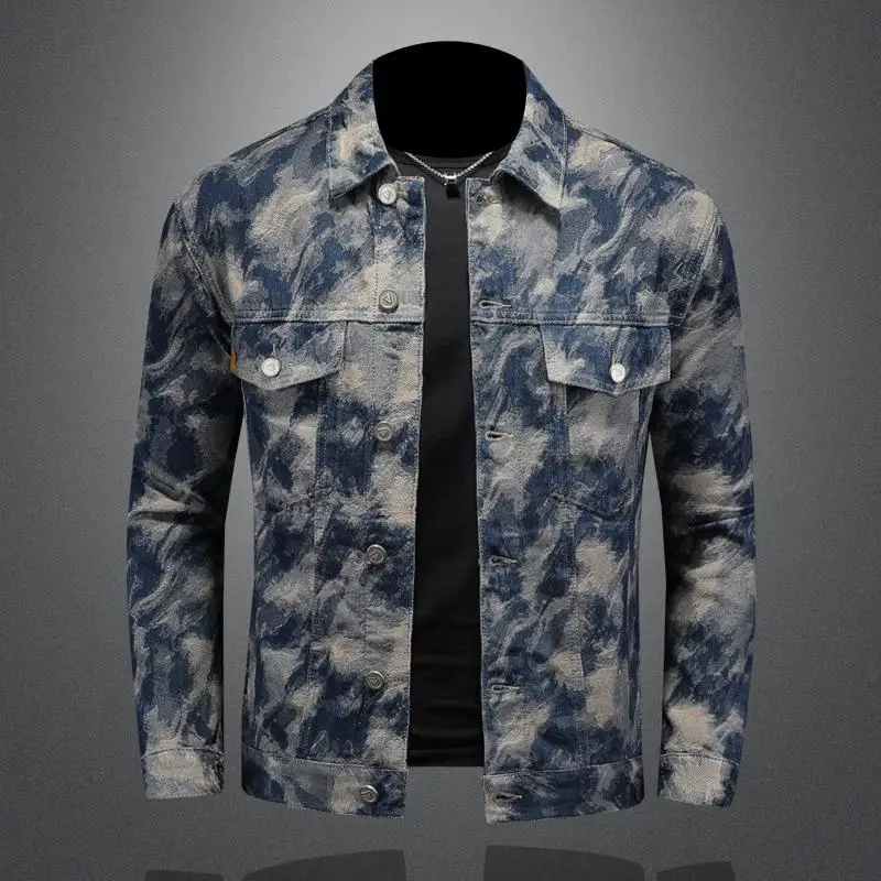 

American Color Blo Embroidered Denim Jaet Men's Spring Autumn Casual Loose Outerwear Faion Urban Sle Long Sve