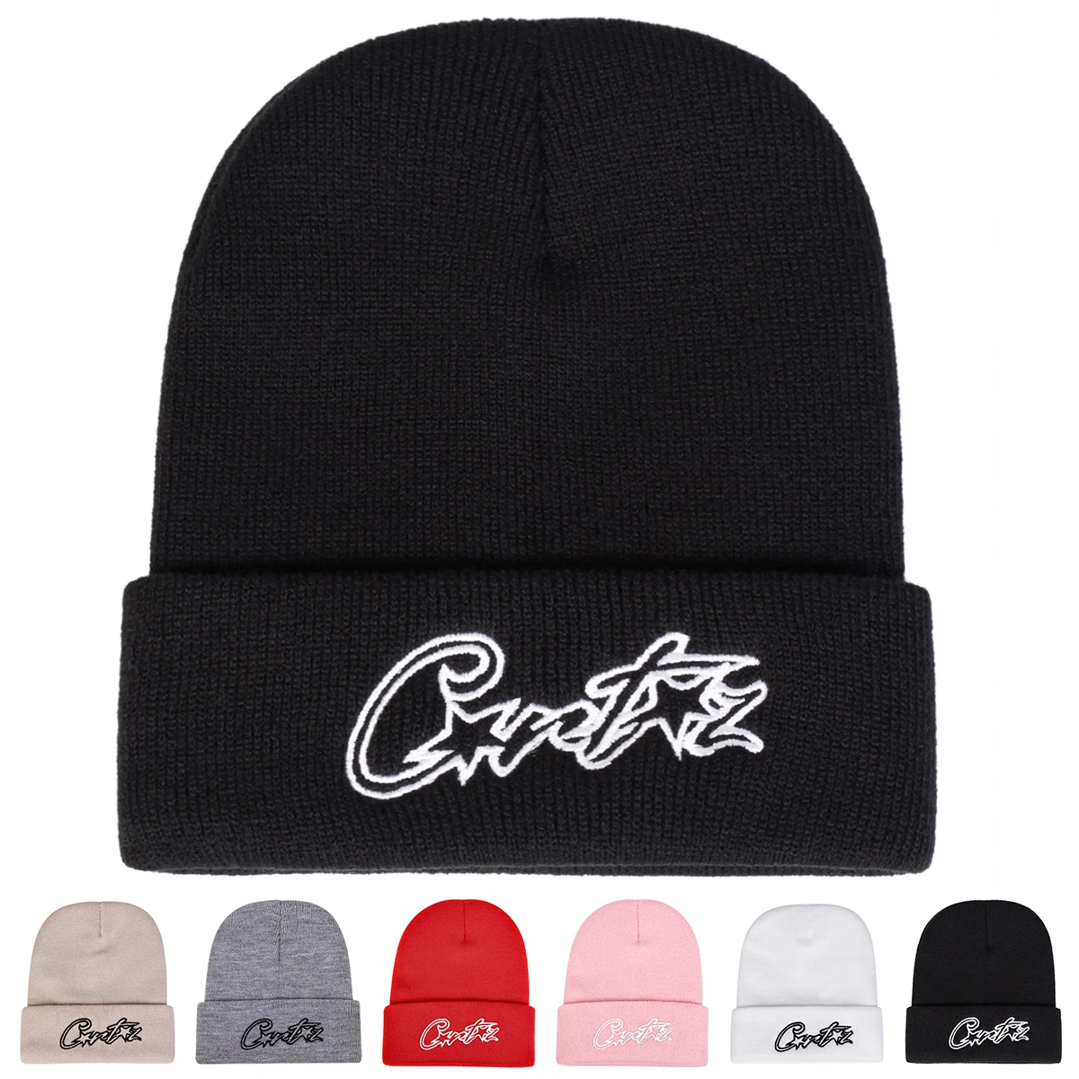 Unisex CRTZ Letter Pentagram Embroidery Beanies Autumn Winter Warm Beanie Hat Caps for Women Men