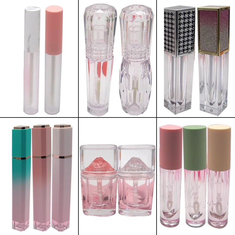 1pcs 3-7ml DIY gradient blue pink transparent lip glaze tube square lipgloss empty tubes cosmetic refillable bottles wholesell