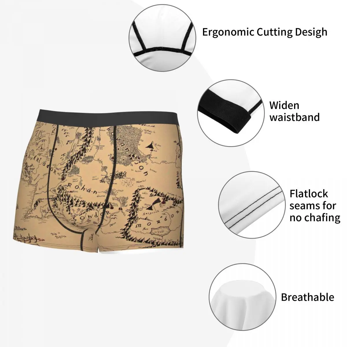 Ropa interior Retro con mapa de la Tierra Media para hombre, calzoncillos suaves con Humor mundial
