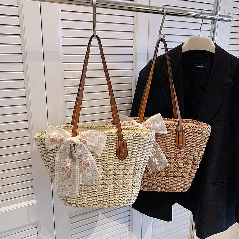 Summer Straw Woven Bag for Women Shoulder Bag Raffia Paper Rope Boho Beach Handbags Casual Messenger Crossbody Bag Female Purse