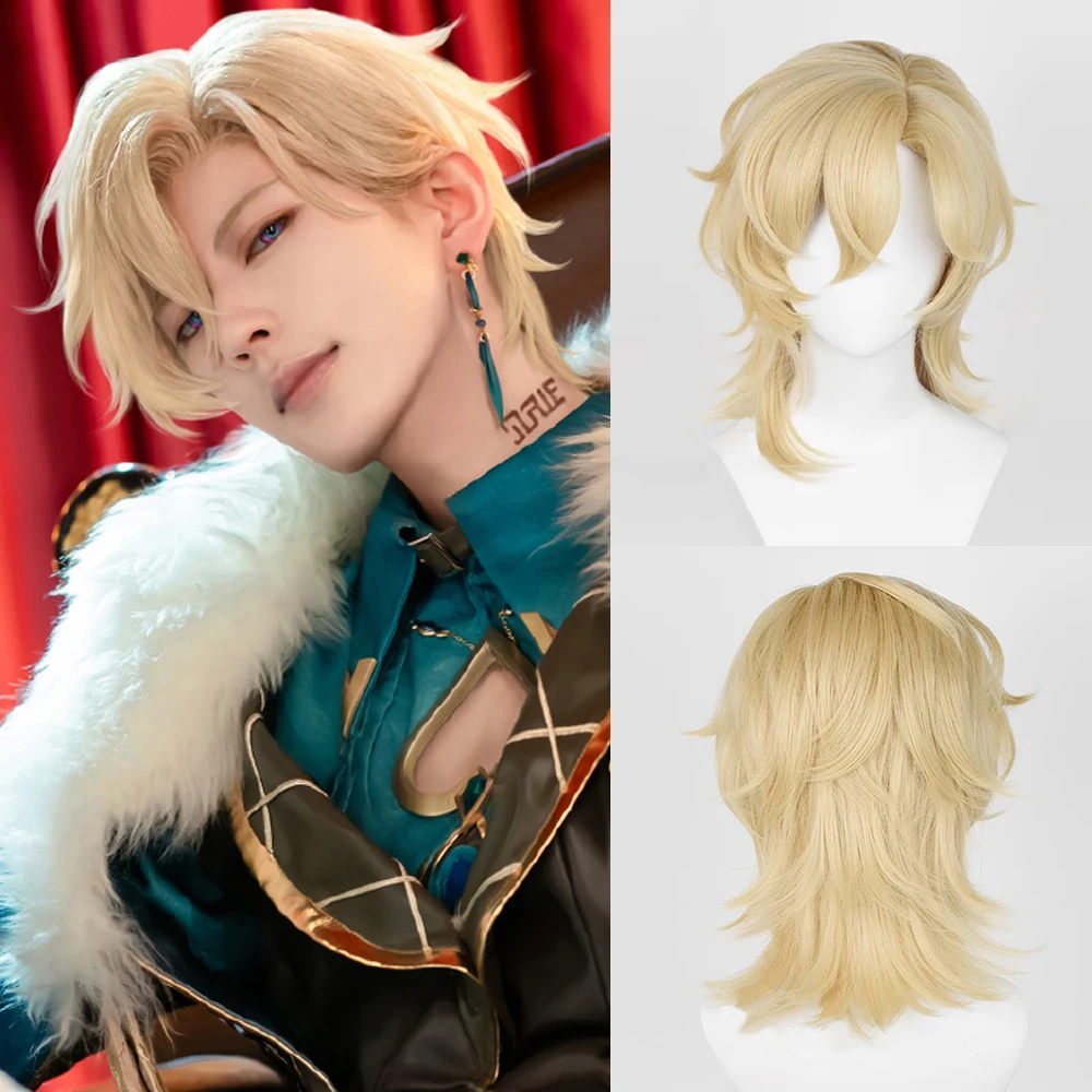 

Anime Game Cosplay Blonde Men Wig Synthetic Short Straight Fluffy Heat Resistant Wig for Daily Party