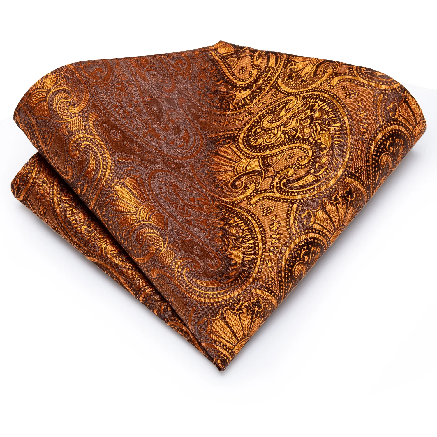 남성용 하이 타이 오렌지 골드 패션 페이즐리 실크 타이 세트, 자카드 우븐 넥타이, 행키 커프스 단추, 웨딩 비즈니스 파티