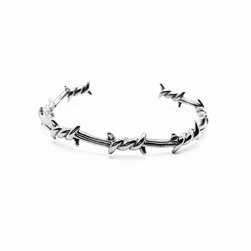 Personality Fashion Thorn Line Geometric Sleeve Barbed Wire Open Bangle for Men Punk Bracelet Trend Jewelry Gift