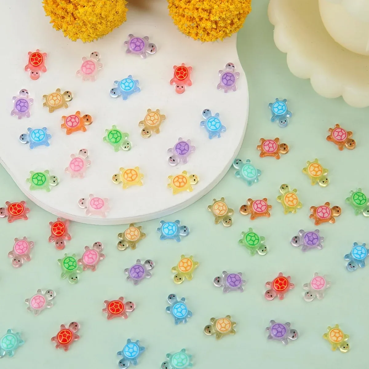 

100/200 pcs Glow in The Dark Resin Turtle Figurines Cute Miniatures for Fairy Garden Micro Landscape Dollhouse Decor Crafts