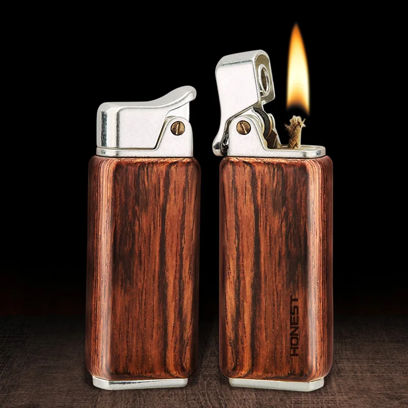 2024 Honest Wood Kerosene Lighter Creative Grinding Wheel Ignition Sandalwood Vintage Vintage Pipe Lighter Smoking  Accesoires