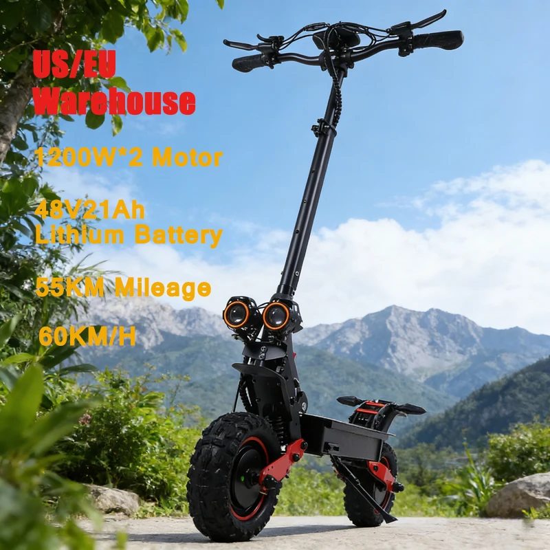 

2400W Adult Electric Scooter Dual Motor Top Speed 37MPH,48V21AH, 11-inch Off-Road Tires Sport Folding Escooter