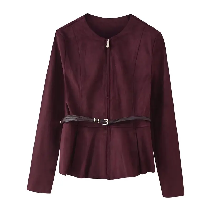 Herfst 2025, nieuwe dames kunstleer ort rok Sle Jaet jas met riem Europese Sle 30280 dames bovenkleding