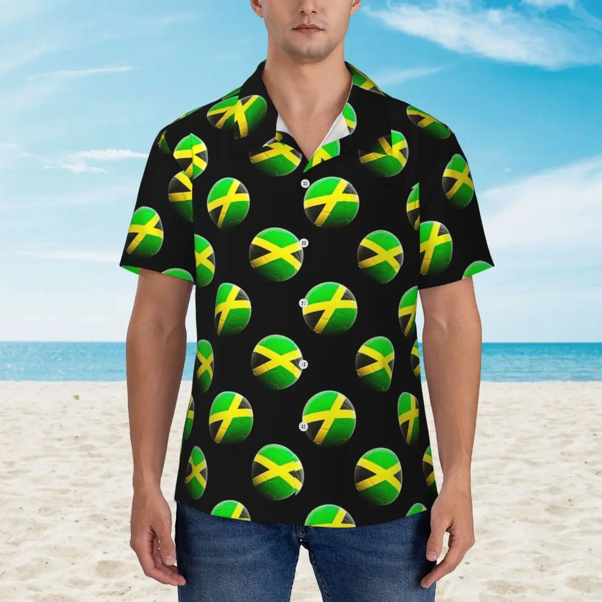 Jamaican Flag Casual Shirt Jamaica Football Ball Flag Elegant Hawaiian Shirts Men Short Sleeve Vacation Street Design Blouses