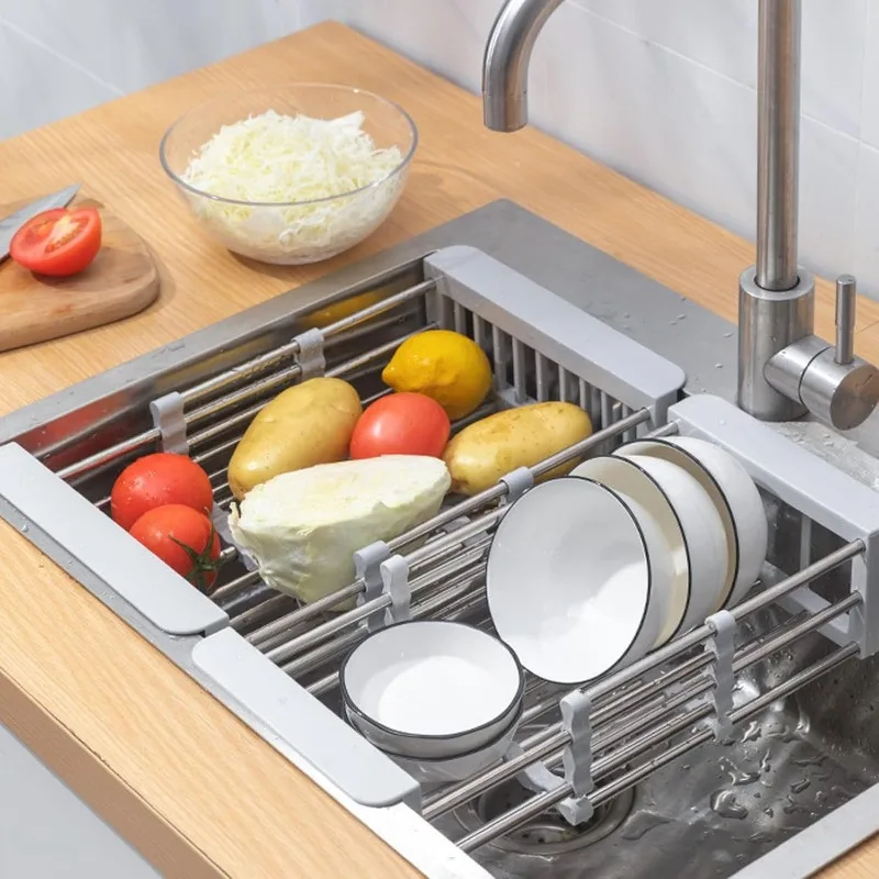 Sink Storage Rack Easy Clean Expandable Multipurpose Sink Drain Basket Tool Free-Installation Storage Shelf Sink Strainer