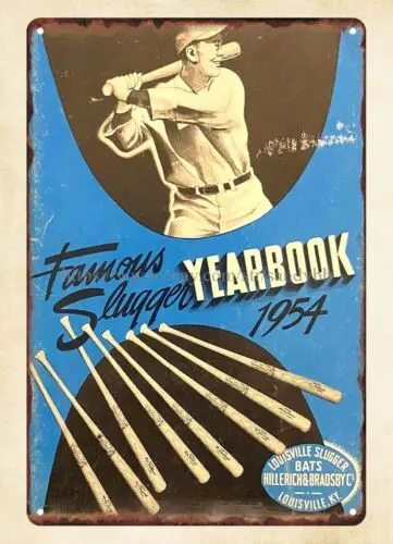 1 pcs,1954 Famous Slugger Yearbook cover Mantle metal tin sign plaque wall art