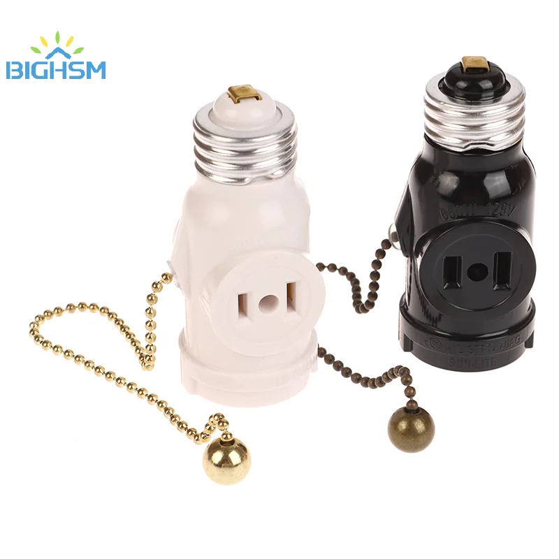 Bakelite L5-15R US to E26 Light Bulb Socket With 15CM Pull Chain Switch America Lamp Holder Conversion Base White Black