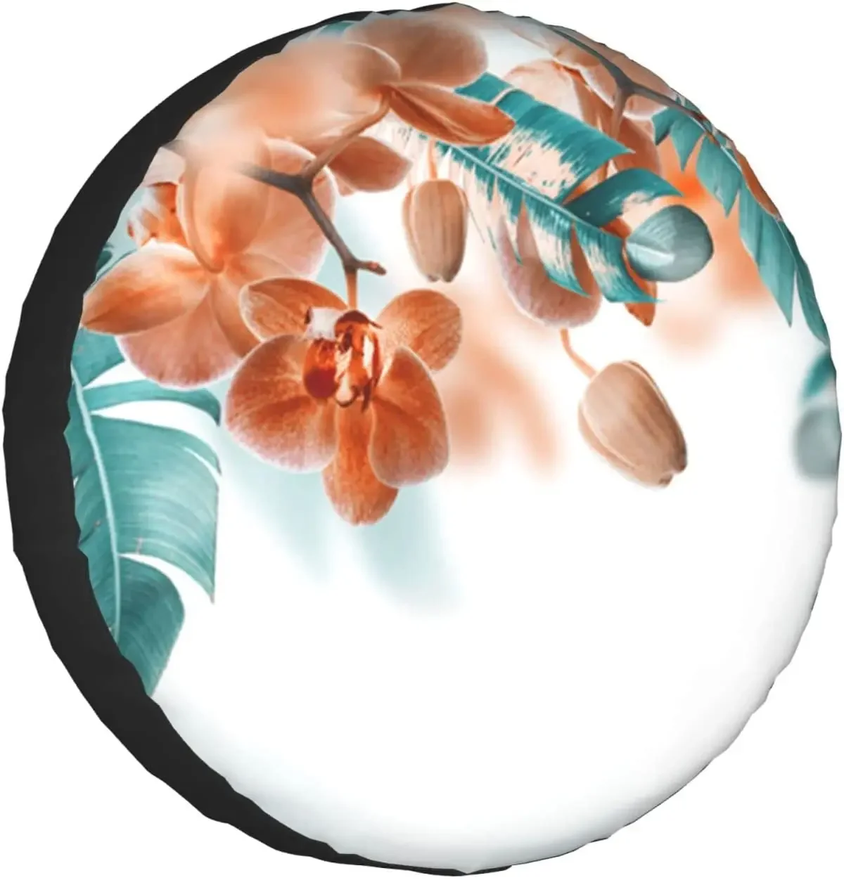 Teal and Orange Orchid Printed Spare Tire Cover Waterproof Tire Wheel Protector for Car Truck SUV Camper Trailer Rv 14