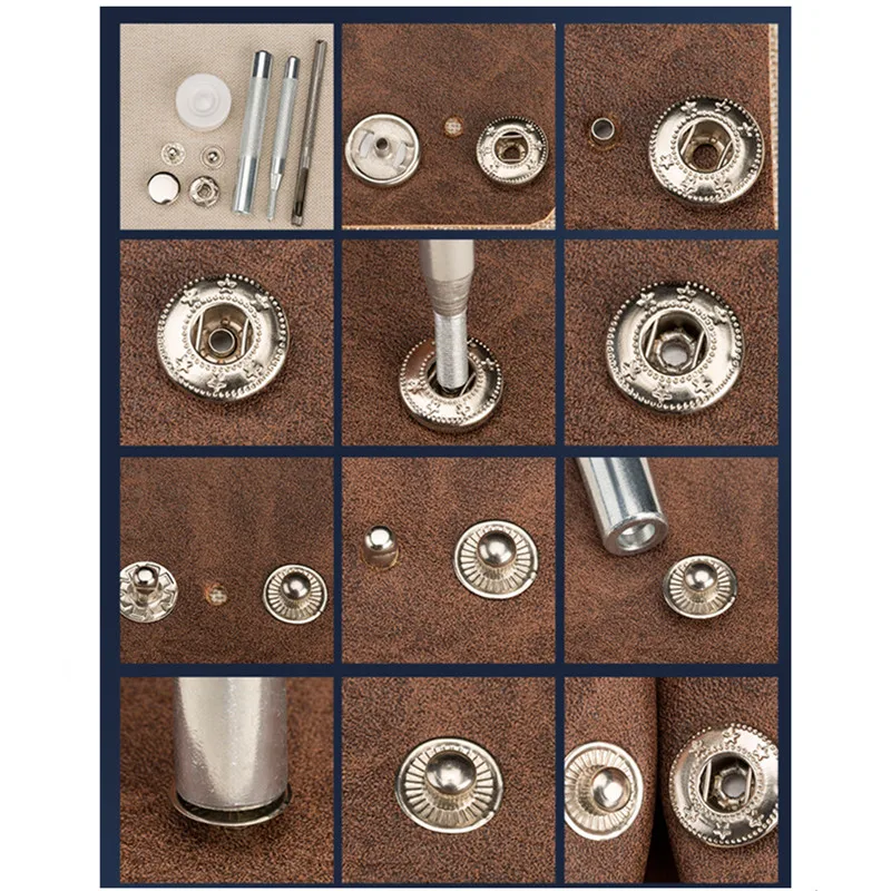 11Pcs/Set Professional Die Hole Punch Button Snap Rivet Setter Base Kit DIY Leather Craft Tool