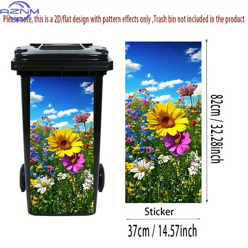 1pc 2D Flat Trash Bin Sticker, Durable Vinyl Self-Adhesive Decal, Cute Plant Print, Decor Sticker for Home Garbage Container