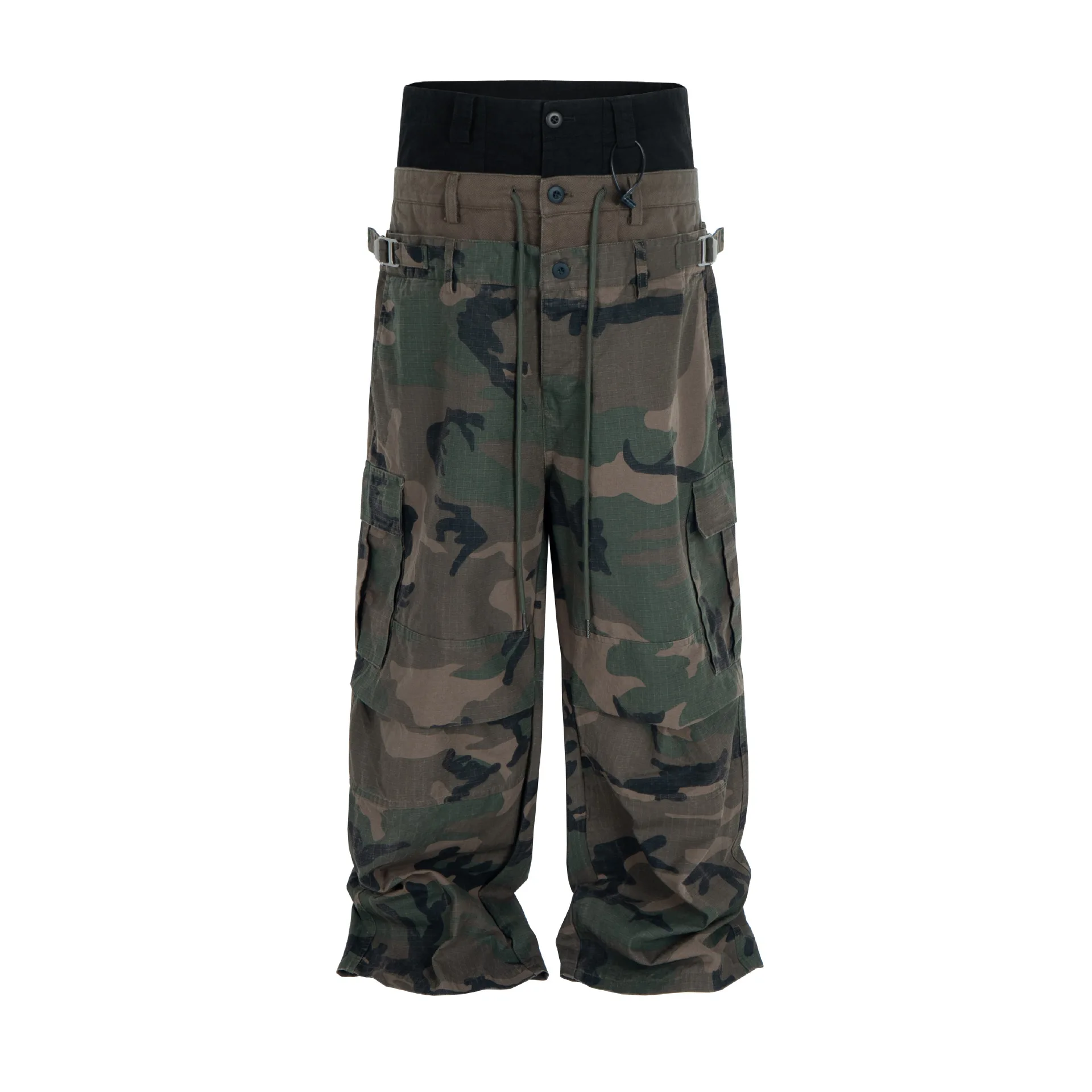 

Men's High Street Camouflage Cargo Pants With Pockets Streetwear Vibe Style Hip Hop Trousers Triple Waist Personality Design