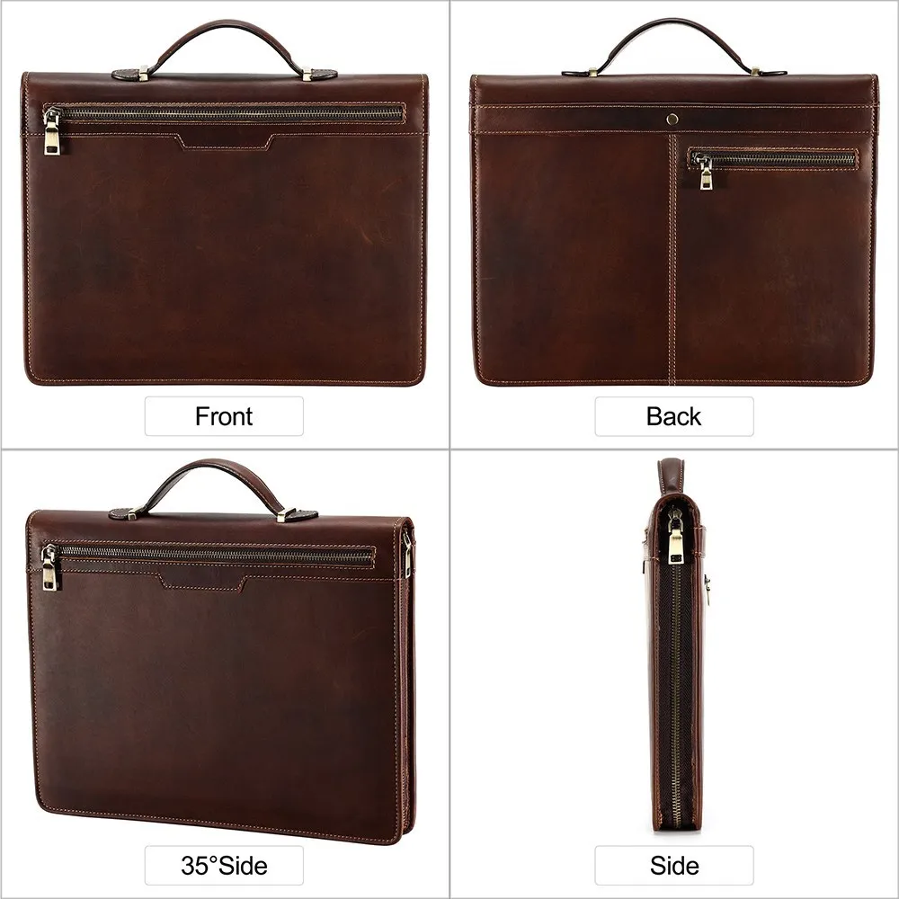 JOYIR Crazy Horse Leather Briefcase Top-Handle Bags 13.3\