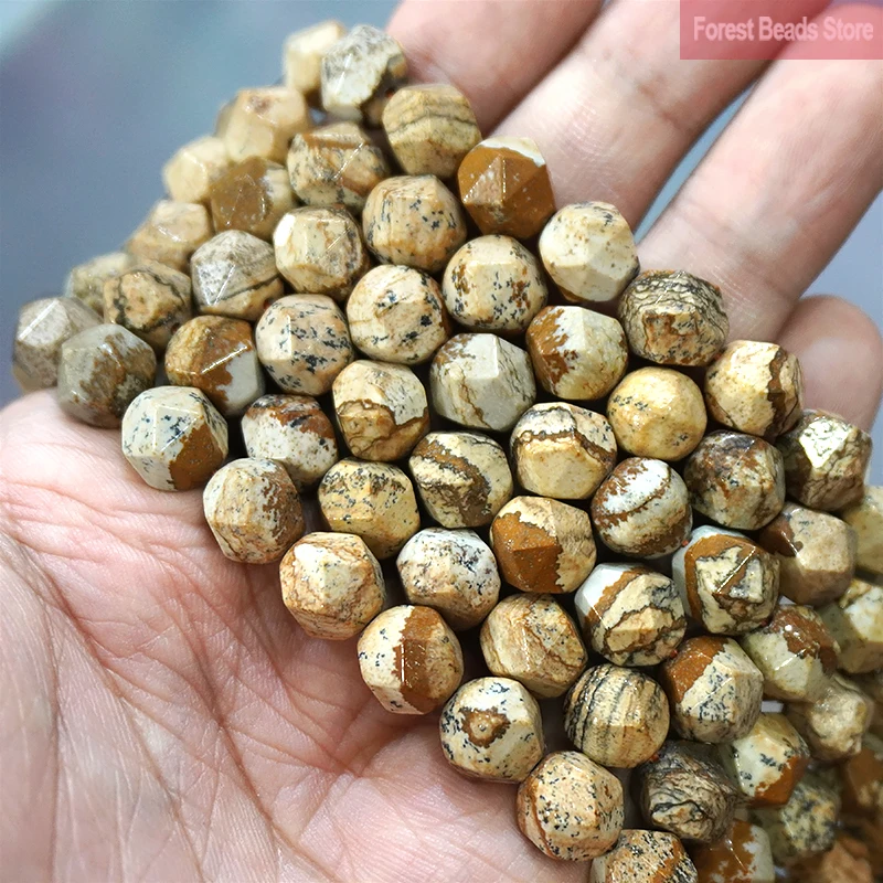 Natural Stone Faceted Picture Jaspers Spacers Loose Beads for Jewelry Making DIY Charms Bracelet Necklace 14
