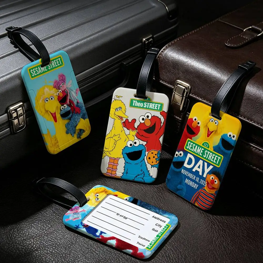 S-Sesame Cartoon S-Streets PVC Waterproof Luggage Tag Anti lost Information Card Cover For Student Bag Travel Suitcase
