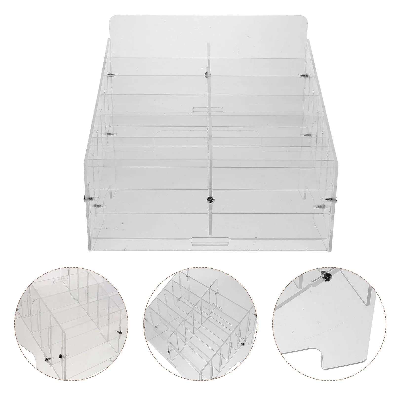 

Clear Acrylic Phone Organizer with Multiple Slots Desktop Storage Box for Office Meeting Room and Home Use Compact Design