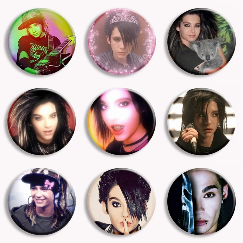 Retro Rock Band Tokio Hotel Bill Kaulitz Botão Rosa Pin, Broche de Rocha Gótica, Decoração Mochila, Presentes de Festa, Coletar Festa