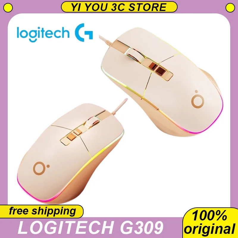 Оригинальная проводная мышь Logitech G309, игровые мыши для киберспорта, бесшумные разноцветные дышащие легкие офисные компьютеры с эффектом освещения, 7 цветов