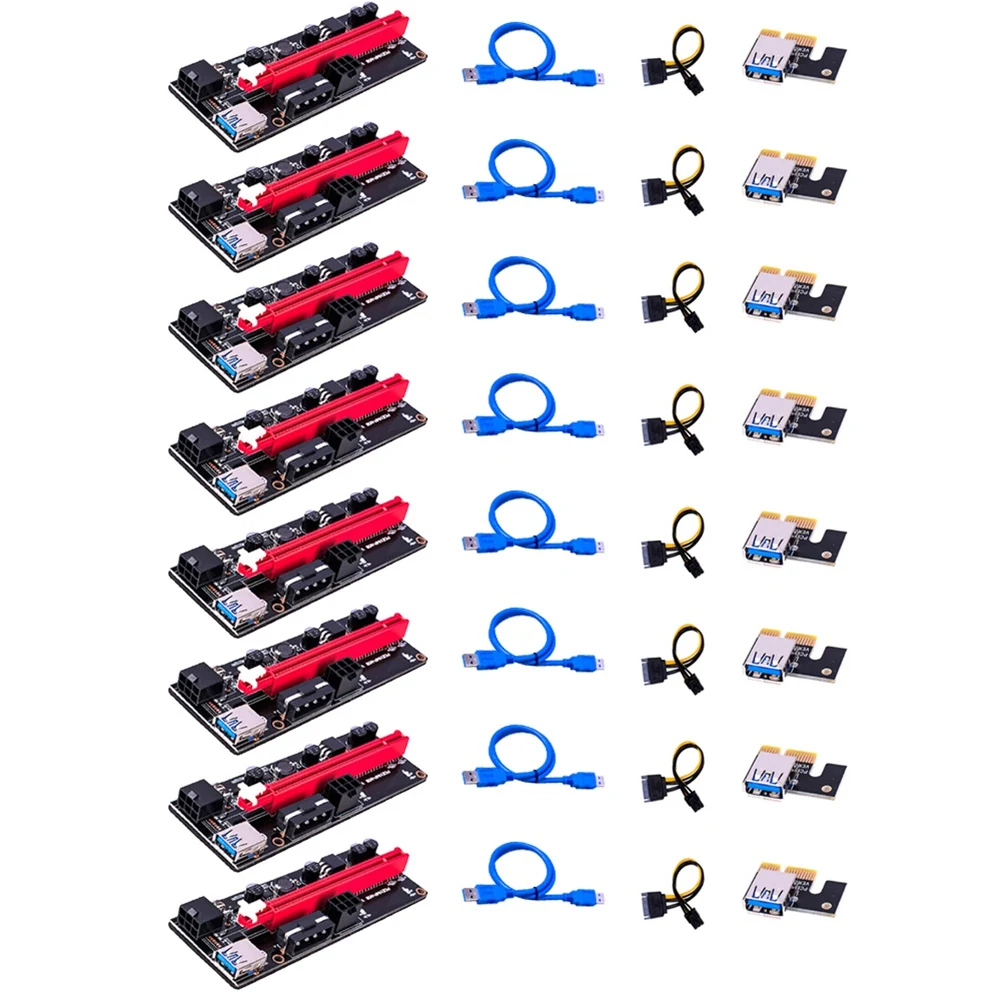 

8Pcs Ver009S USB 3.0 Pci-E Adapter Card Express 1X 4X 8X 16X Expansion Adapter Card Adapter Sata 6-Pin Power Cord A