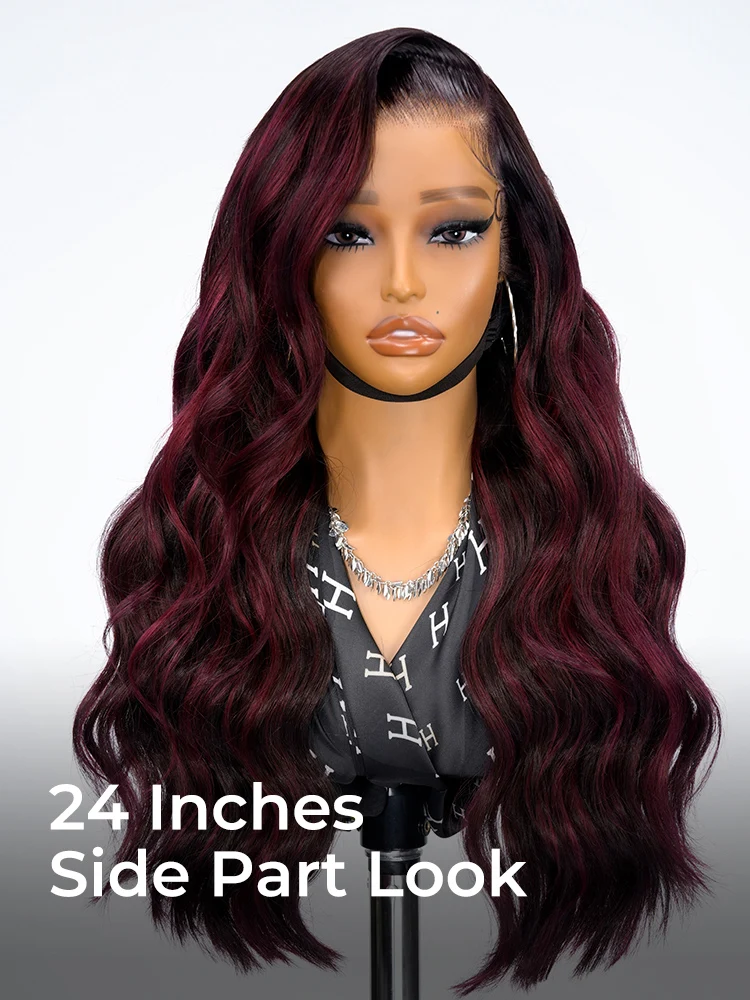 Alipearl Hair Glueless Highlight Wig Red Burgundy Side Part Wig Body Wave Gluless 13x6 Lace Frontal Wig Human Hair