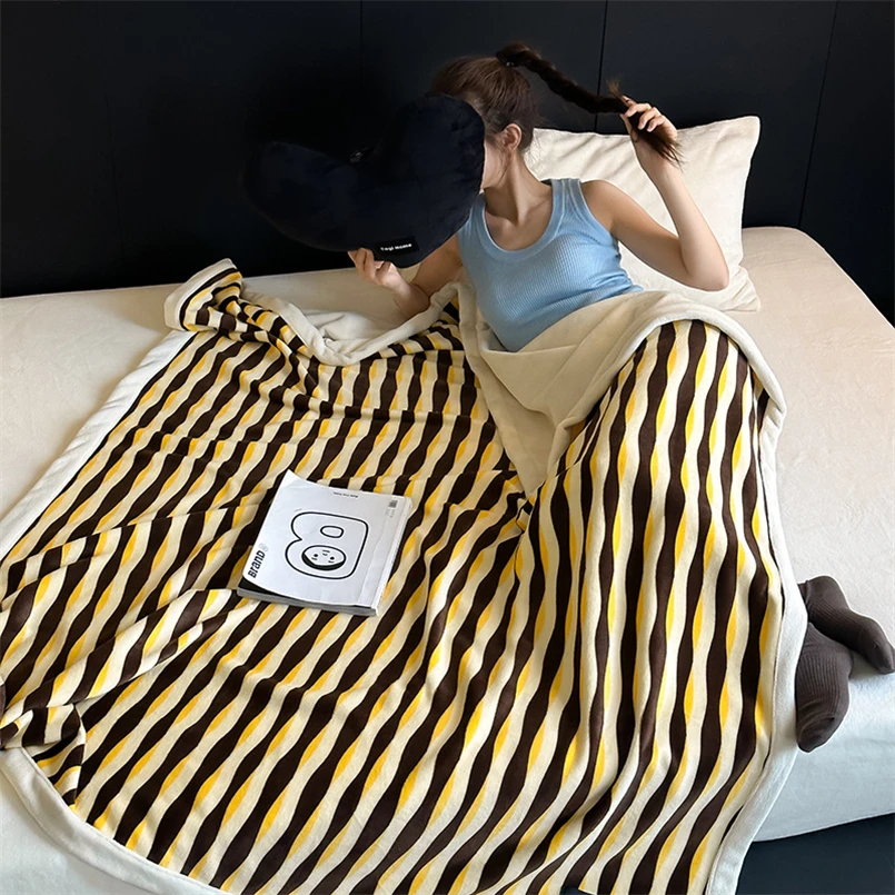 Ins Style Striped Double Layer Composite Blanket Office Shawl Blanket Winter Thickened Bed Sheet Milk Velvet Sofa Blanket