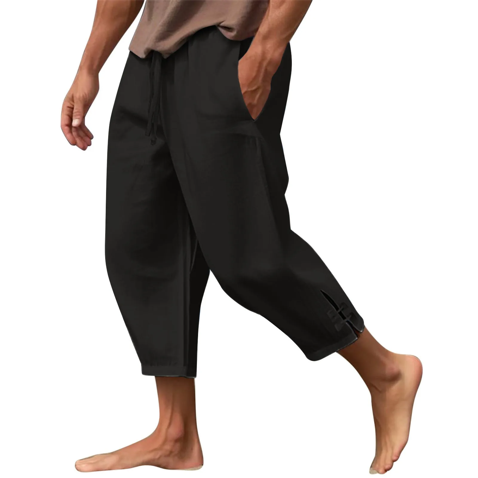 Pantaloni Harem da uomo estivi pantaloni da uomo in lino leggero Streetwear con polsini a fessura solidi pantaloni da pista da spiaggia pantaloni traspiranti per uomo