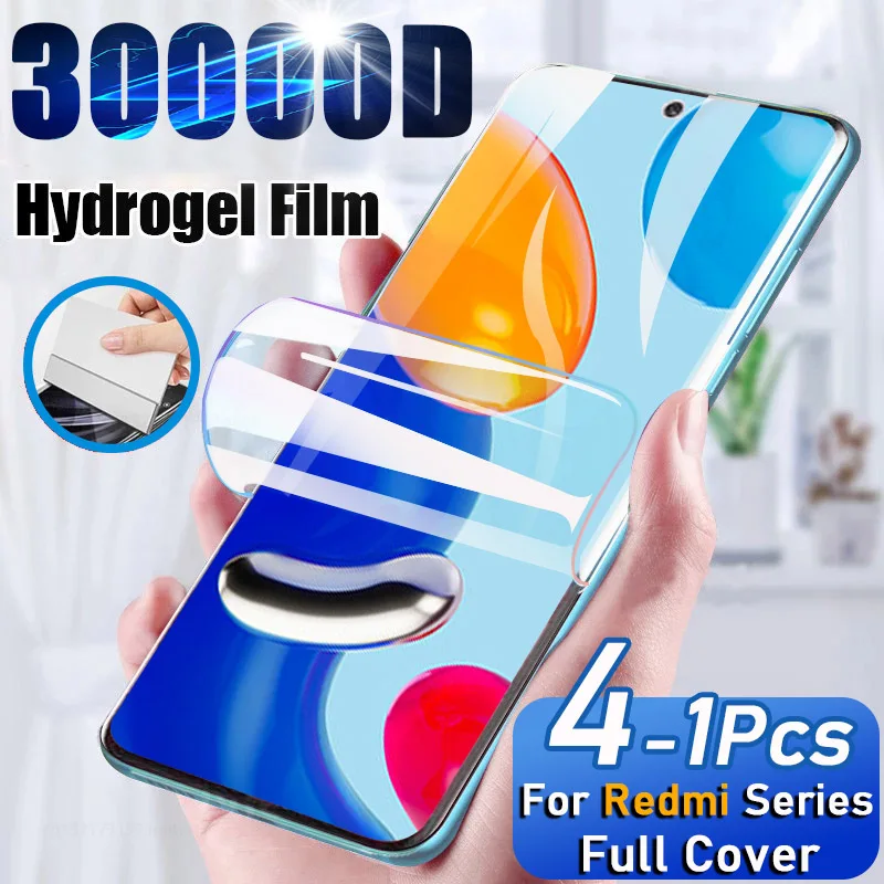 Película de hidrogel de 1/4 piezas para Redmi Note 12, 10, 11, 9 S Pro Plus Turbo 5G, Protector de pantalla A1, 10, 12C, 10C, 9A, 9C, Note 11S, 8,