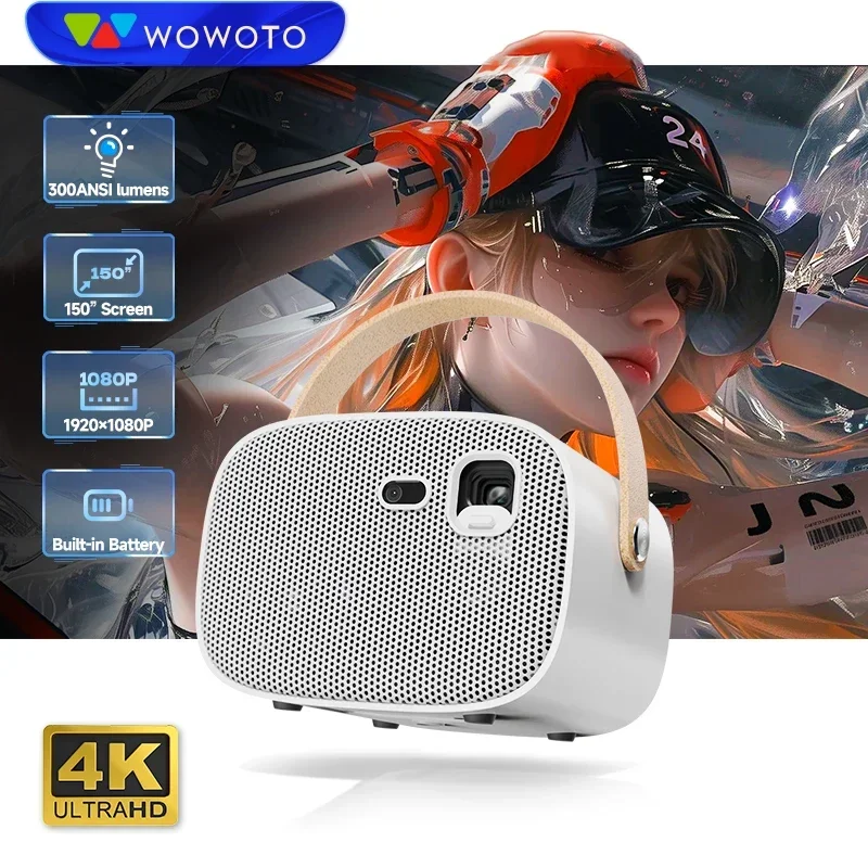 Newest WOWOTO M8 3D Portable Smart Android Projector 4K Touch Screen DLP Battery Wifi Mini projectors & presentation equipments