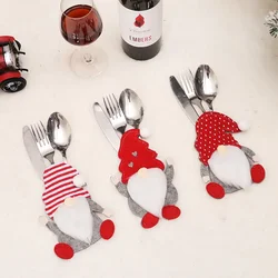 3/1pc Christmas Cutlery Holder Knife Fork Pocket Bags Santa Claus Xmas Tableware Cover Home New Year Cookware Gift Decoration