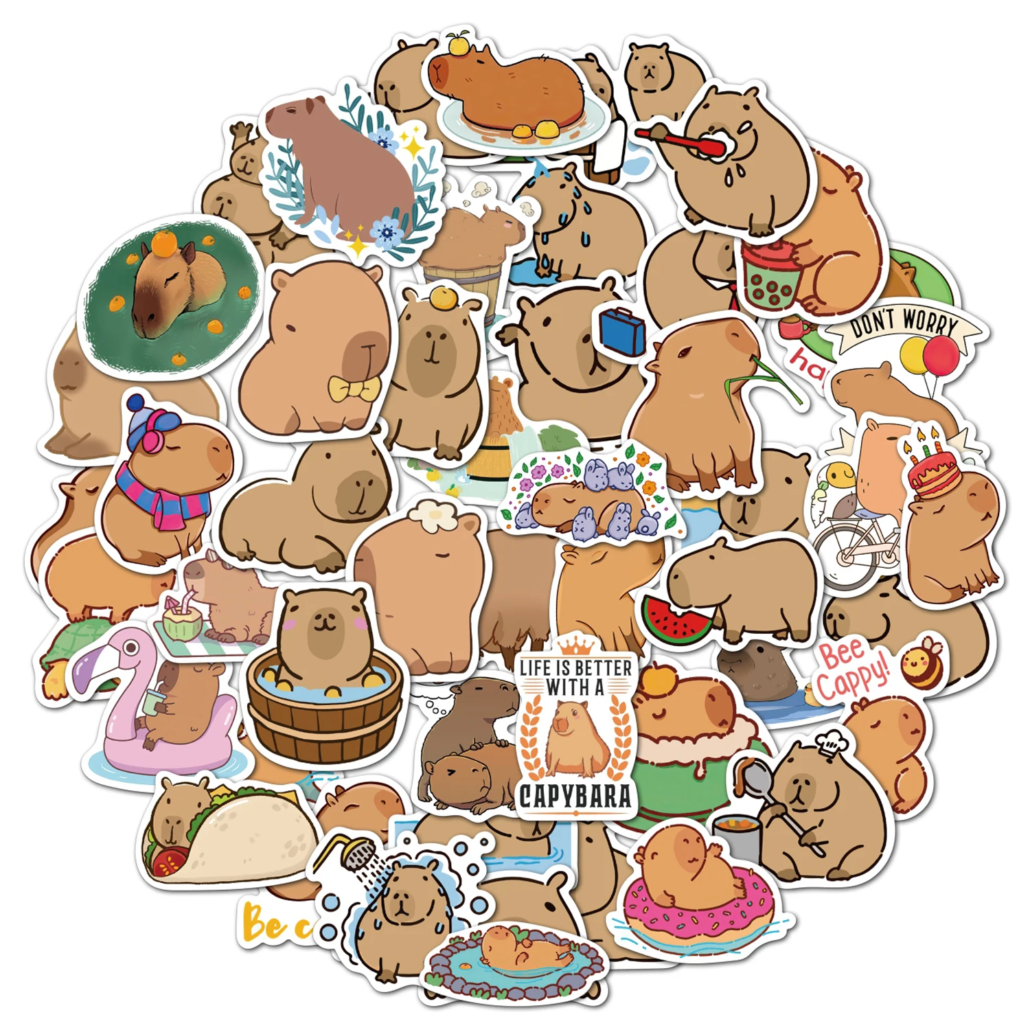 10/50/100Pcs Cute Capybara Stickers Vinyl Pack Graffiti Skaeeoard Guitar Bicycle Laptop Scrapbook Kids Stickers Animal Decal Toy