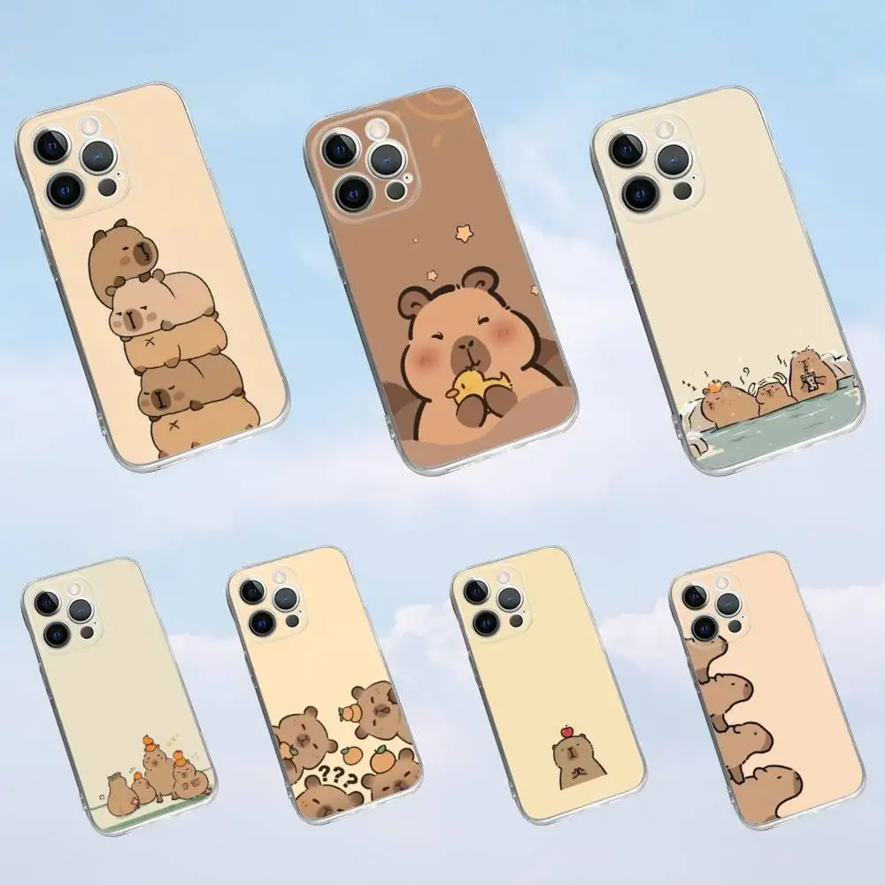 

Cartoon Cute Capybara Phone Case For iPhone 16,15,14,13,12,11 Pro,Max,Plus,X,XS,XR,SE,Mini Transparent Silicone Soft
