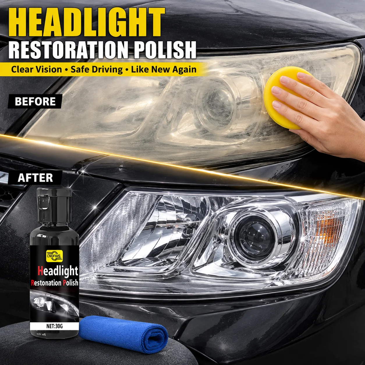 Nano Headlight Restoration Spray, Removes Oxidation and Yellowing, Restores Clear Bright Car Headlights