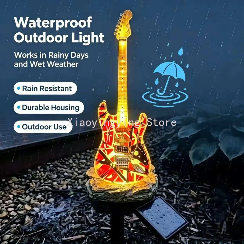 Retro Graffiti Guitar Solar Landscape Light Rainproof Auto Illumination Yard Lawn Walkway Outdoor Decorative Lamp