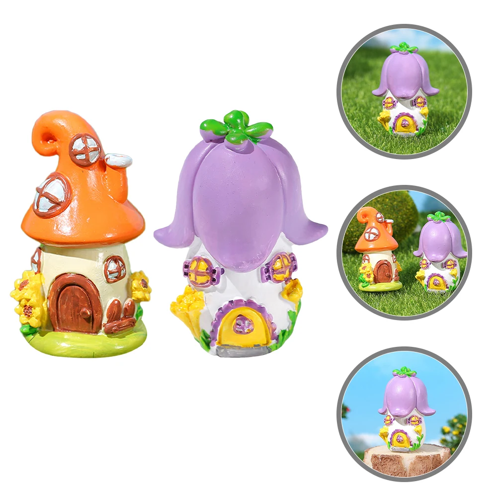 

2pcs Mini Resin House Tiny Fairy Castle Ornament Micro Garden Decor Desktop Miniature Crafts Supplies Landscape