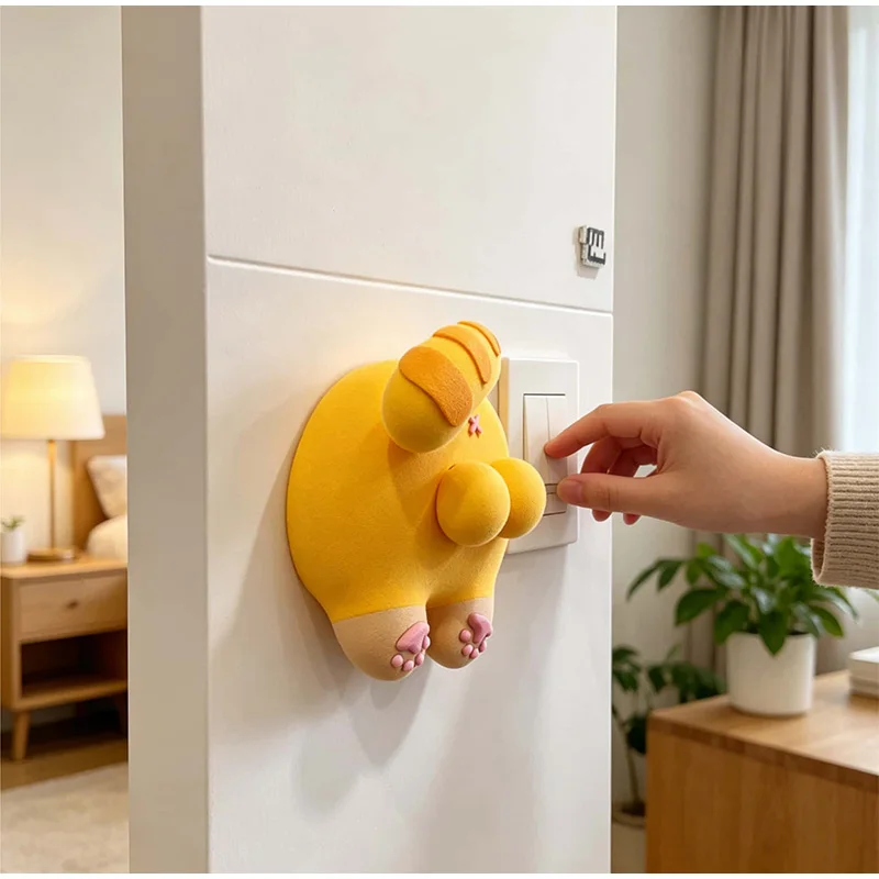 Cute Cat Butt Light Switch Cover Decor 3D Switch Panel Joystick Frame Wall Control Panel Protector Home Wall Decoration Sticker view 5