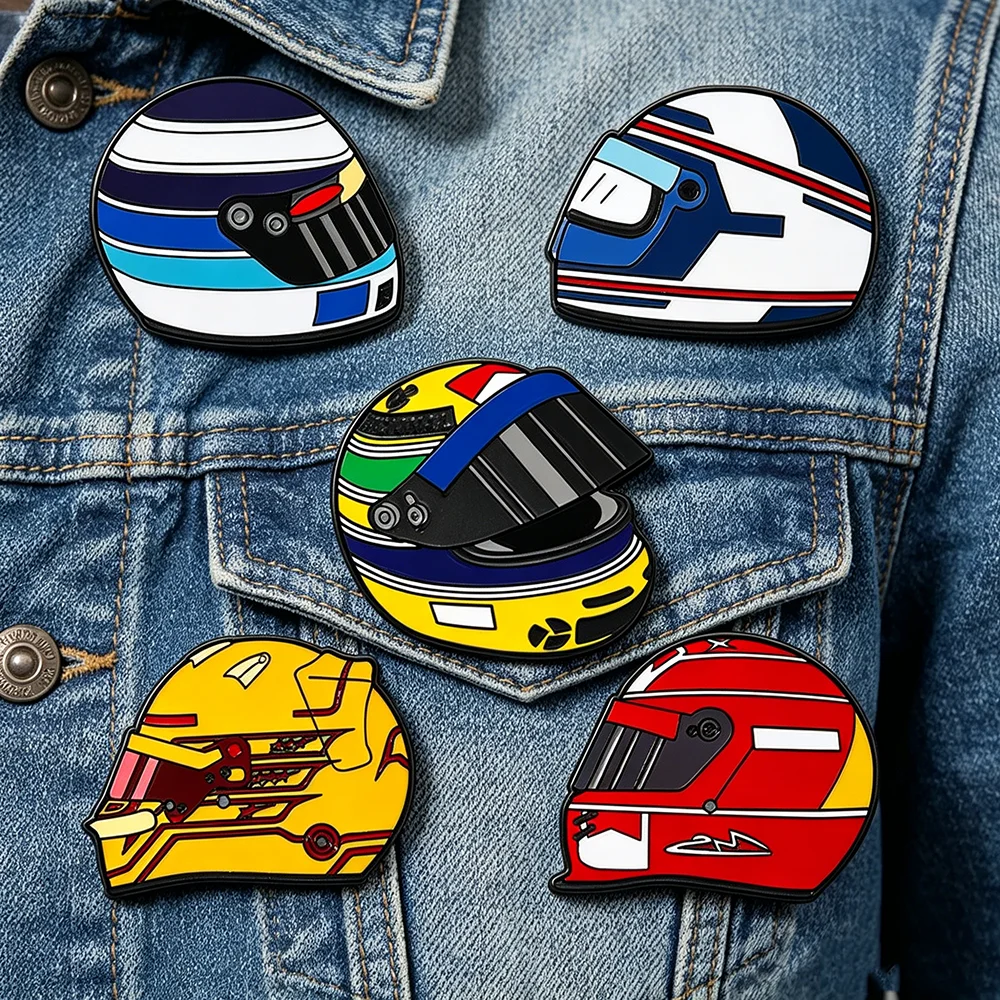 5pcs Classic Racing Helmet Hard Enamel Pins Motorsport Badges Collectible Race Helmet Lapel Pins for Fans And Backpacks