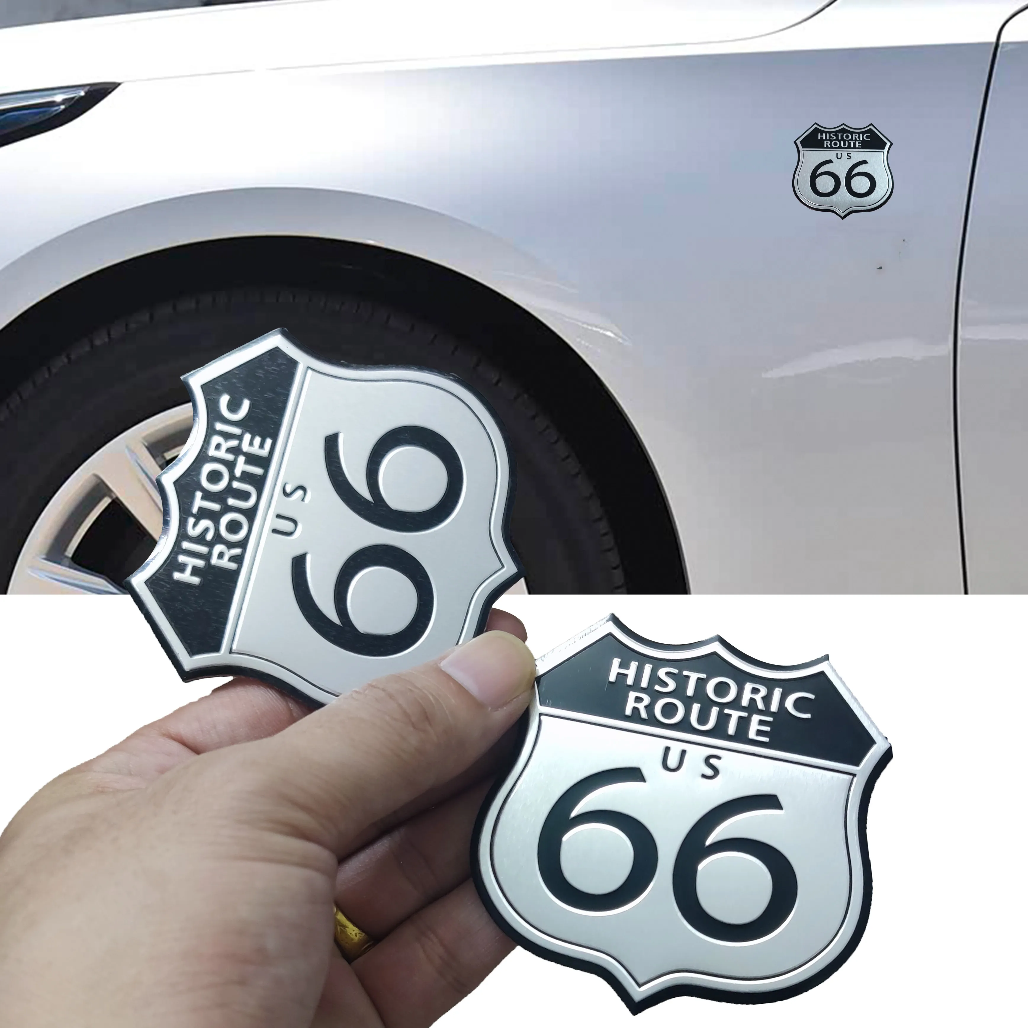 Aluminum Retro 66 Historic Route Car Sticker for Auto Trunk Side Fender Motorcycle Modification Emblem Decal