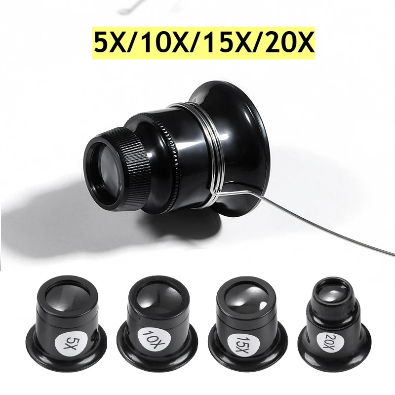 5X 10X 15X 20X Jewelers Eye Loupe Loop Magnifier Glass Watchmaker Watch Magnifier Tool with Circle Eyeglass Magnifier